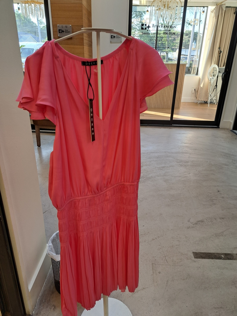 Pink Flutter-Sleeve Midi Dress